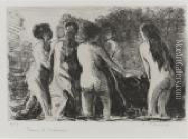 Theorie De Baigneuses (delteil 181) Oil Painting - Camille Pissarro