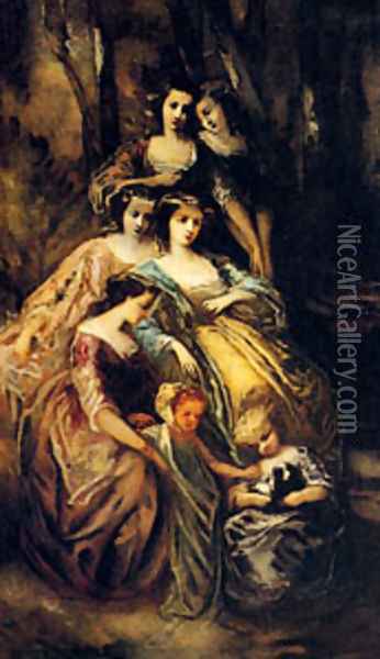 Empress Eugenie And Her Attendants Oil Painting - Monticelli Adolphe
