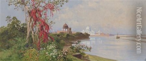 View Of The Taj Mahal Oil Painting - Ludwig Hans Fischer