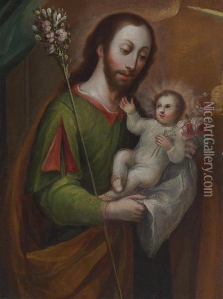 Saint Joseph And The Christ Child Oil Painting - Nicolas Enriquez