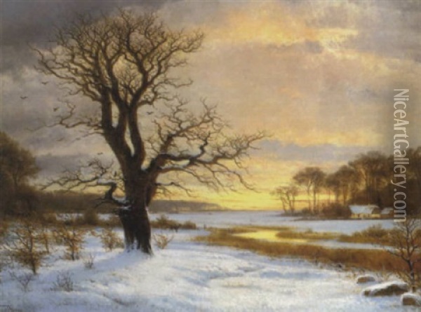 Winterabend Mit Prachtvoll Verf,rbtem Horizont Oil Painting - Nordahl (Peter Frederik N.) Grove
