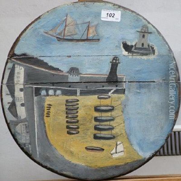 Lid Of A Salting Bussa. Oil Painting - Alfred Wallis