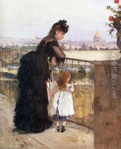 Woman And Child On A Balcony Oil Painting - Berthe Morisot