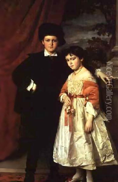 Freiherrn von Seidlers two children, Adolph Wilhelm (b.1860) and Maria Anna (b.1864) Oil Painting - Baron Heinrich von Angeli