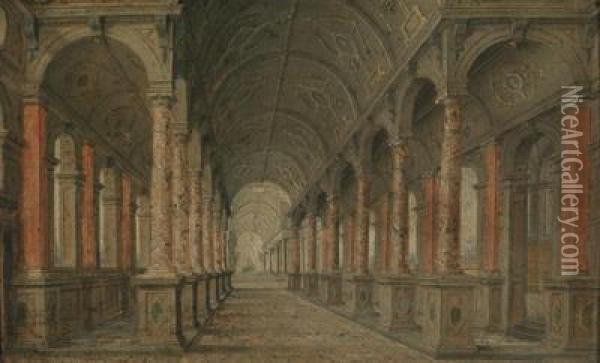 Colonnato Di Un Palazzo Rinascimentale Oil Painting - Hans Vredeman de Vries