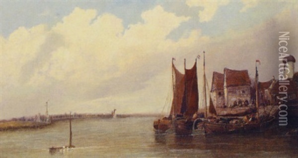 On The Maas Near Dordrecht, The Junction Of The Dort And Maas Oil Painting - Arthur Joseph Meadows