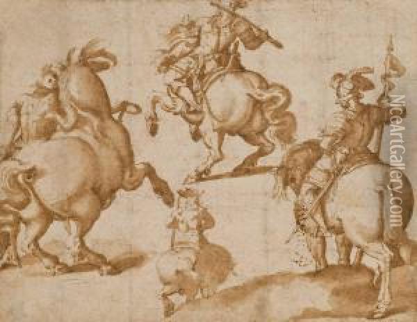 Etude De Quatre Cavaliers A Cheval Oil Painting - Antonia Tempesta