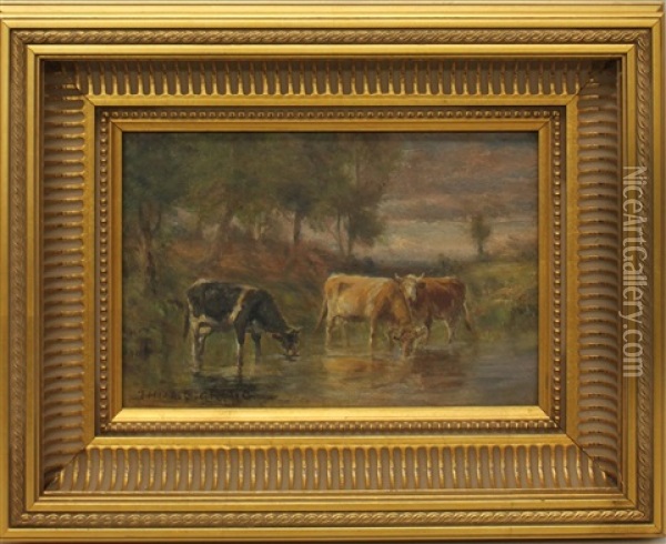 Cattle At Water Edge Oil Painting - Thomas Bigelow Craig