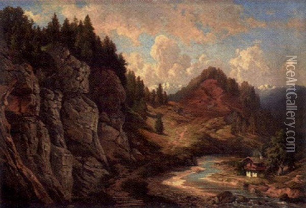 Bergsback Oil Painting - Paul (Freiherr von) Tiesenhausen