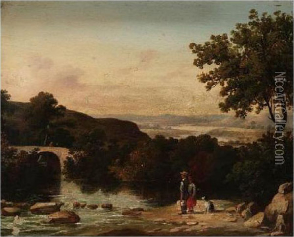 Landscape With Figures By A River Oil Painting - James Arthur O'Connor