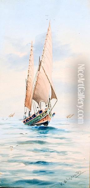 Fishing Boats At Sea Oil Painting - Vincenzo D' Esposito