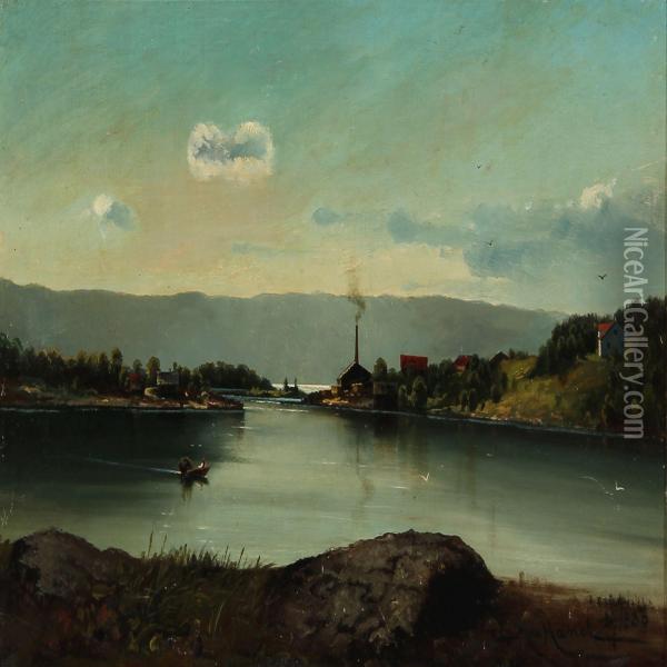 Quite Summer Night Fiord Scene, Presumably From Sweden Oil Painting - Max Haenel