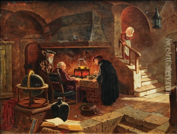 Alchemist's Kitchen Oil Painting - Oskar Friedrich Schmidt