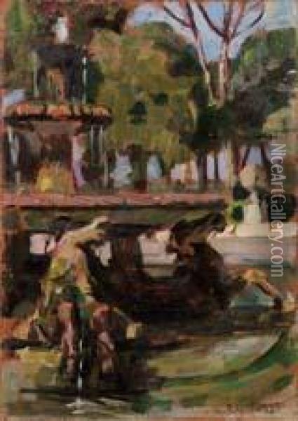 La Fontana Dei Cavalli A Villa Borghese Oil Painting - Gaetano Ricchizzi