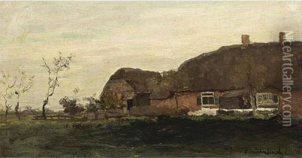 A Farmhouse In A Polder Landscape Oil Painting - Jan Hendrik Weissenbruch