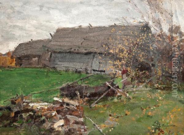 View With A Barn Oil Painting - Konstantin Alexeievitch Korovin