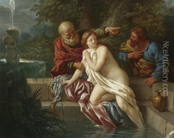 Susanna Beim Bade Oil Painting - Louis Jean Francois Lagrenee
