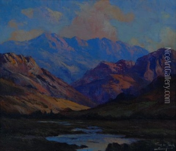 Sunset In The Mountains Oil Painting - Tinus de Jongh