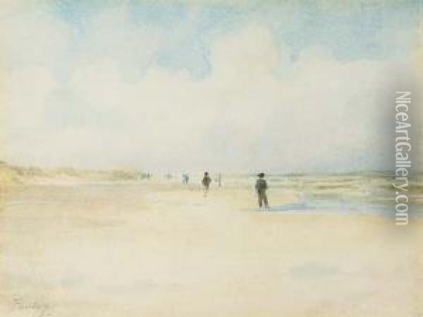 Figures On A Beach Oil Painting - Pericles Pantazis