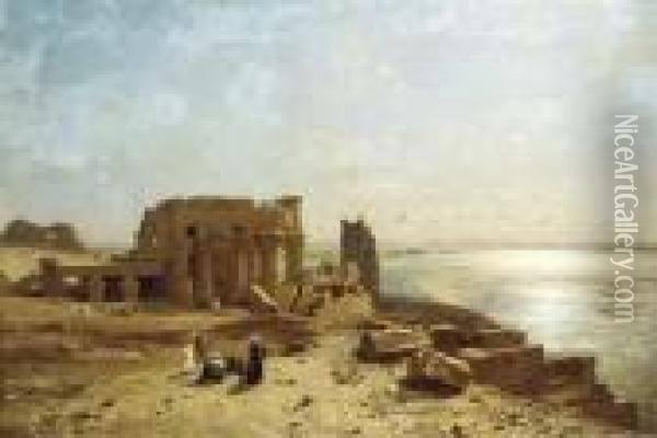 Egyptian Ruins Beside The Nile Oil Painting - Ernst Carl Eugen Koerner