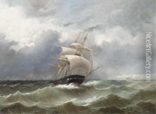 The Return Of The Squadron Of 
Prince Hendrik Of The Netherlands By The English Coast In 1847 Oil Painting - Jacob Eduard Van Heemskerck Van Beest