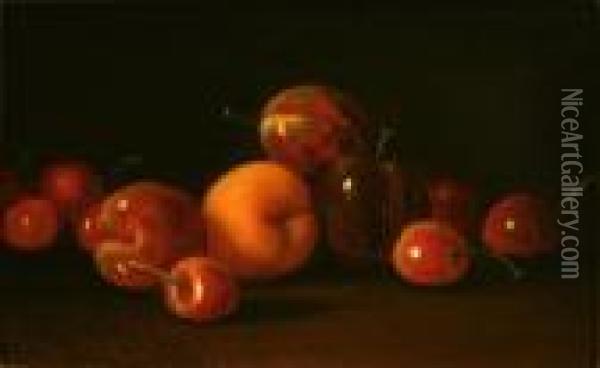 Still Life With Cherries, Apricots And Plums Oil Painting - James Everett Stuart