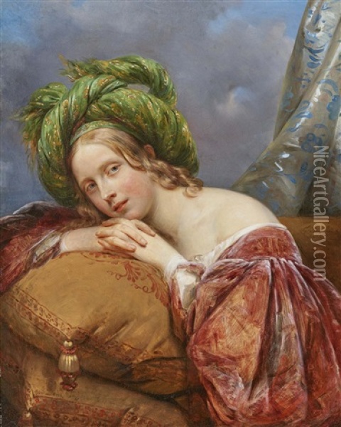 Lady In Green Turban Oil Painting - Aimee Brune