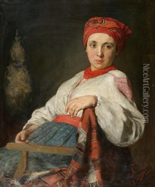 Madchen In Ukrainischer Tracht Oil Painting - Leon Fortunski