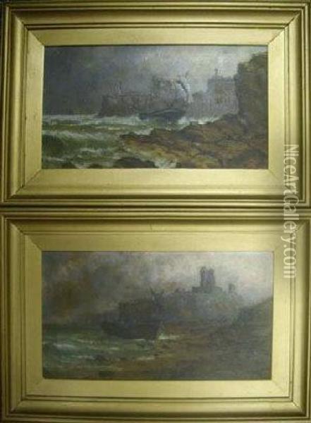 Shipwreck Near Tynemouth Castle And A Shipwreck Near Dunstanburgh
Castle Oil Painting - Stuart Henry Bell