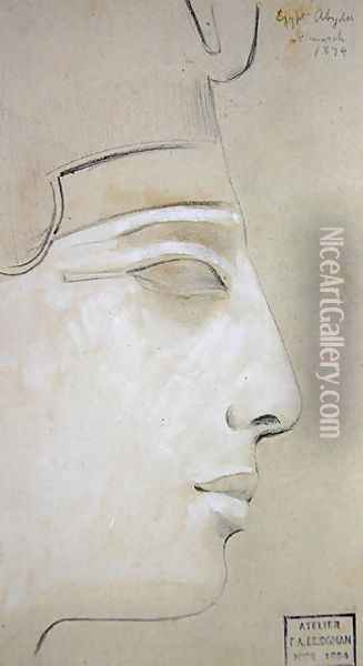 Study of a Relief of a Profile of Seti I in the Temple of Seti I, Abydos, 1874 Oil Painting - F. A. Bridgeman