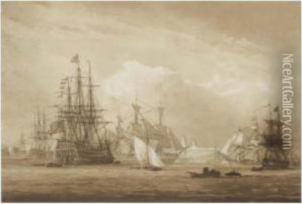 H.m.s Victory And Other Ships In Portsmouth Dockyard Oil Painting - John Christian Schetky