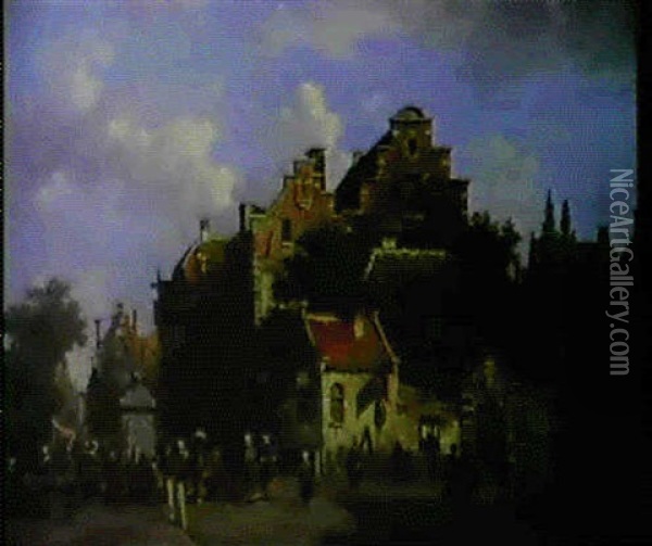 A Dutch Market Scene Oil Painting - Adrianus Eversen
