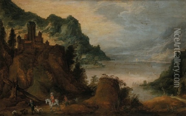 Paysage De Montagne Et Cavalier Oil Painting - Joos de Momper the Younger