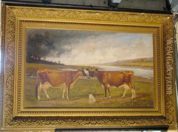 Kissing Cows Oil Painting - Henri H. Cross