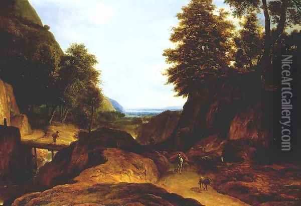 Valley with Travellers 1660s Oil Painting - Roelandt Roghman