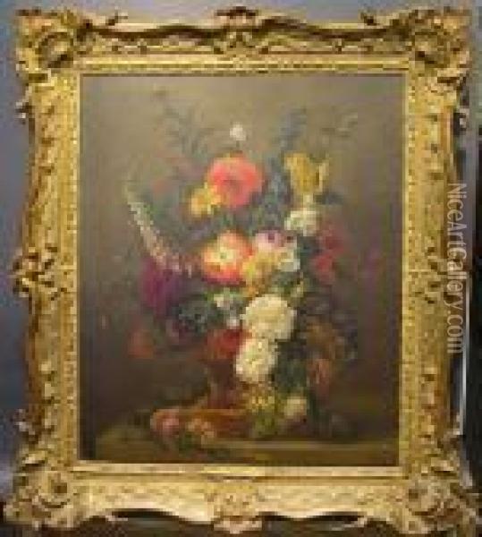 Still Life With Urn Of Flowers Oil Painting - Cornelis Johannes De Bruyn