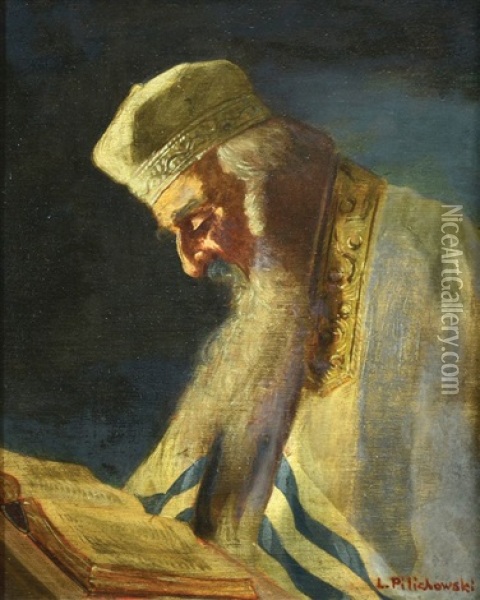 Rabbi Oil Painting - Leopold Pilichowski