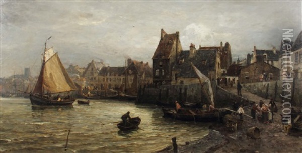 Hafen Von Dordrecht Oil Painting - Gustav Schoenleber
