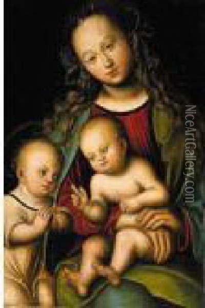 Virgin And Child With The Infant St. John The Baptist Oil Painting - Lucas The Elder Cranach