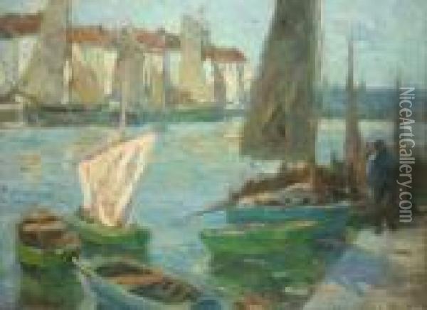 Boats In Harbour, Brittany Oil Painting - Samuel Connolly Taylor