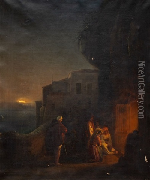 Noca Przed Kapliczka Wykuta W Skale Oil Painting - Joseph Nicolas Robert-Fleury