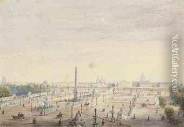Vue De La Place De La Concorde A Paris Oil Painting - Gaspard Gobaut