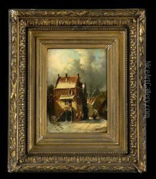 Dutch Town In Winter Oil Painting - Charles Henri Leickert