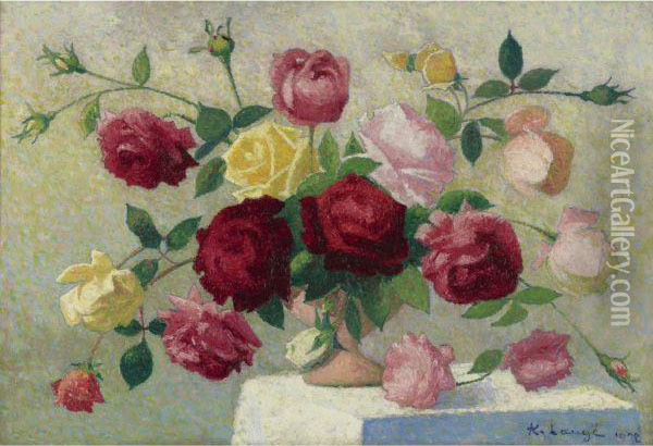 Bouquets De Roses Oil Painting - Achille Lauge