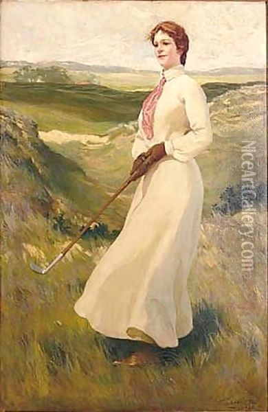Mujer Jugando Al Golf Oil Painting - Cecillio Pla Y Gallardo