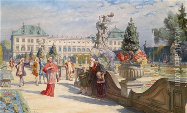 Im Schlossgarten Von Mirabell, Salzburg Oil Painting - Leo Reiffenstein