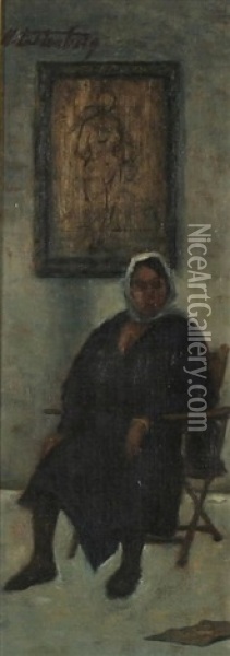 Old Woman In A Chair Or The Nude Behind Oil Painting - Hans Reinhold Lichtenberger