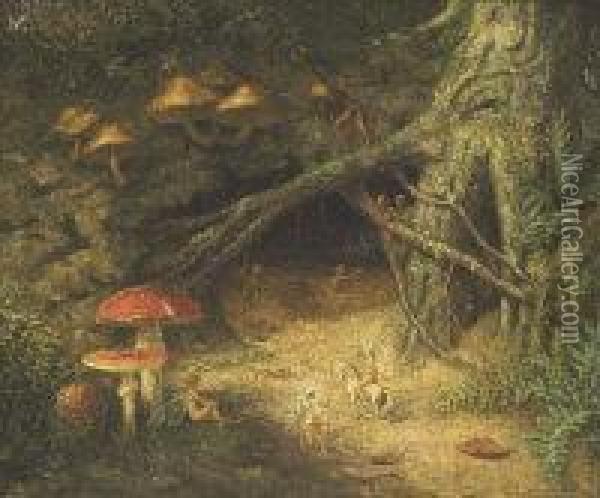 Fairies And Goblins In A Forest Landscape Oil Painting - Johan Diedrich Hendriks