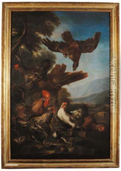 Tacchini Gallo E Galline Oil Painting - Angelo Maria Crivelli, Il Crivellone