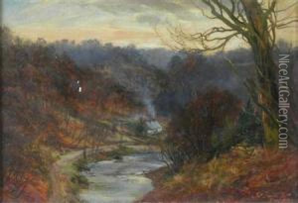 Winter Afternoon Near Hamilton, Lanarkshire Oil Painting - James Jnr Faed